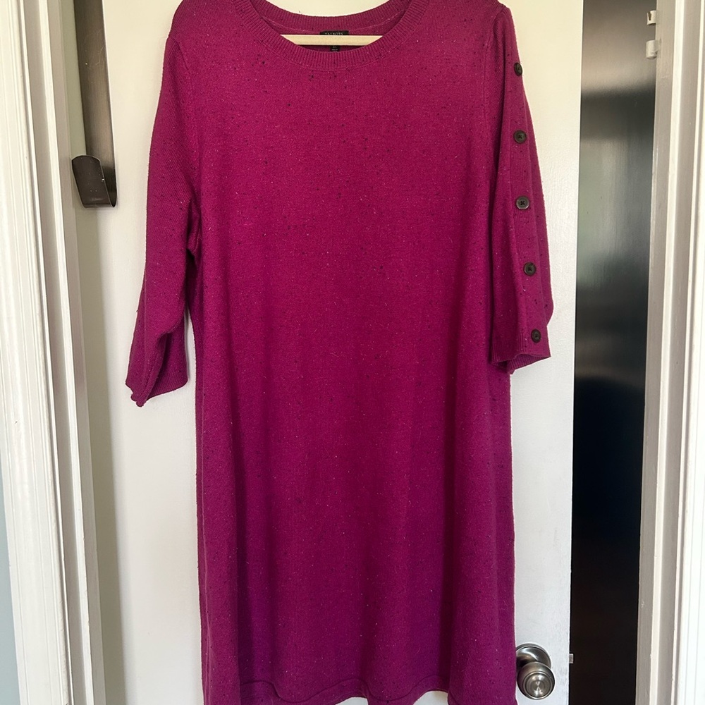 Talbots Fuchsia Long Sleeve Dress with Button Accents